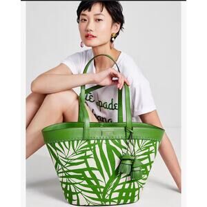 Kate Spade The Pier Palm Fronds Canvas Medium Tropical Boho large Tote purse